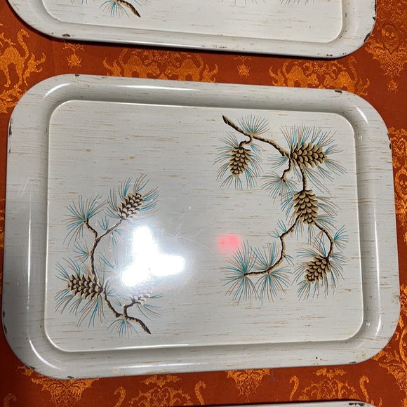 Vintage Mid Century Modern Metal Serving Trays! Pine Cone Decor! - Picture 7 of 14